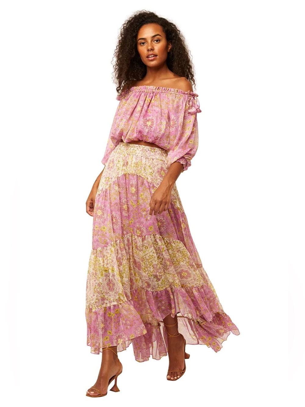 Misa Alexis Eva Top Flora Medallion Purple large off shoulder poplin feminine L